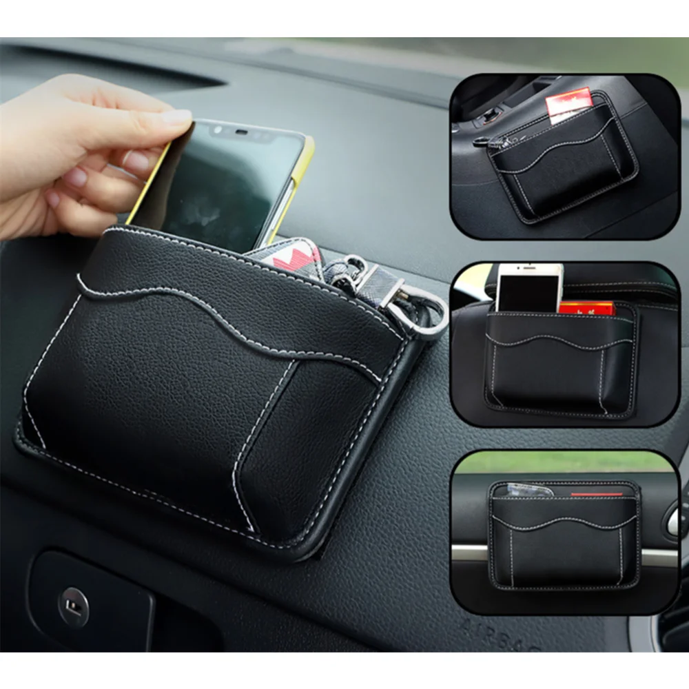 

PU Leather Car Storage Box Car Pouch Bags Organizer Cards Mobile Phone Collecting Sticky Bag Interior Accessories