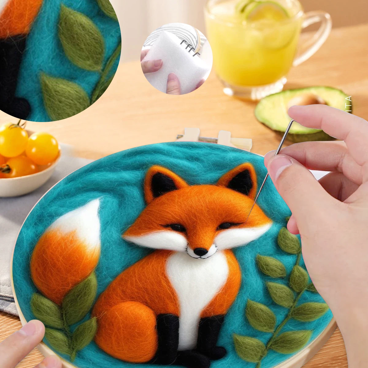 

SDOYUNO Wool Felt Painting Fox animals Needlework felt Diy Wool Felt Package Beginners Painting Craft Supplies Wall Art Picture