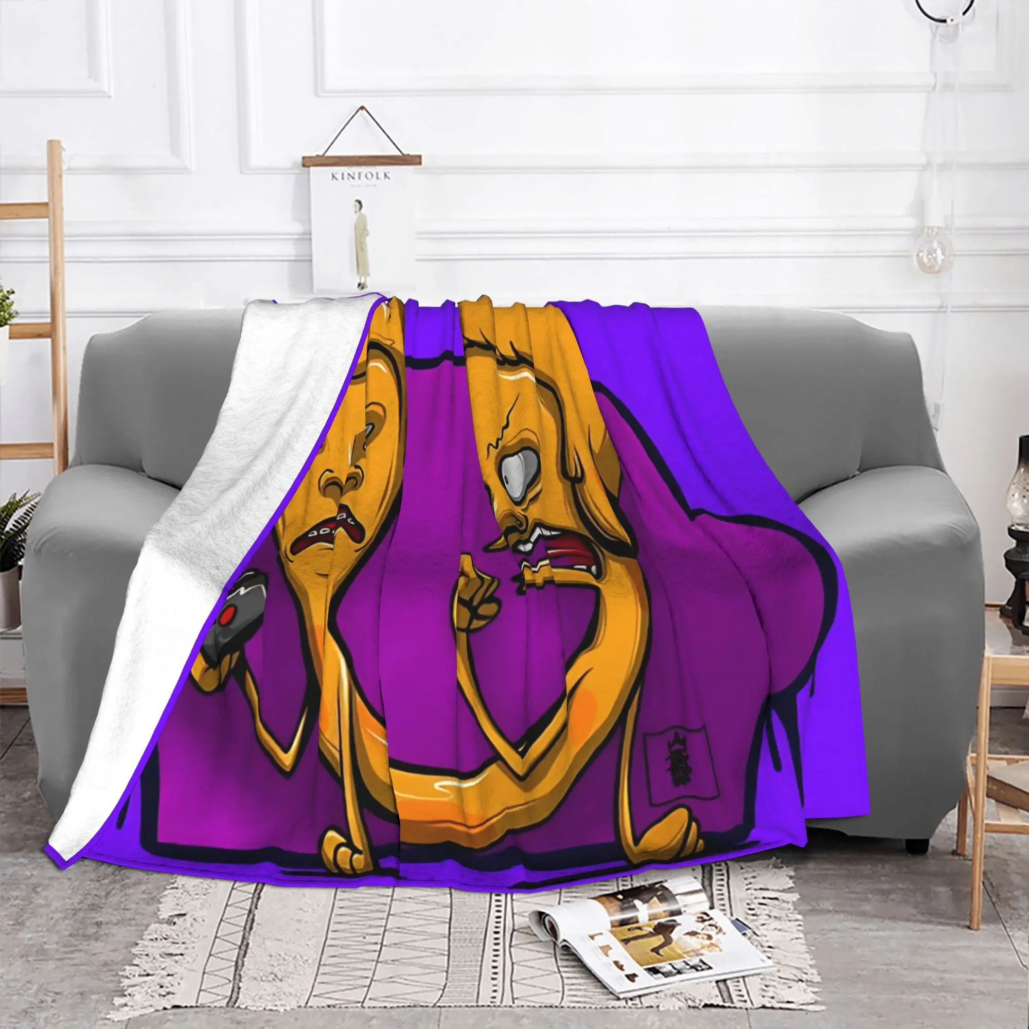 1PC Retro 90s Cartoon  Beavis and Butt Head Home Room Decorations Winter Blankets For Adults Bedding Home Interior Sofa Knee