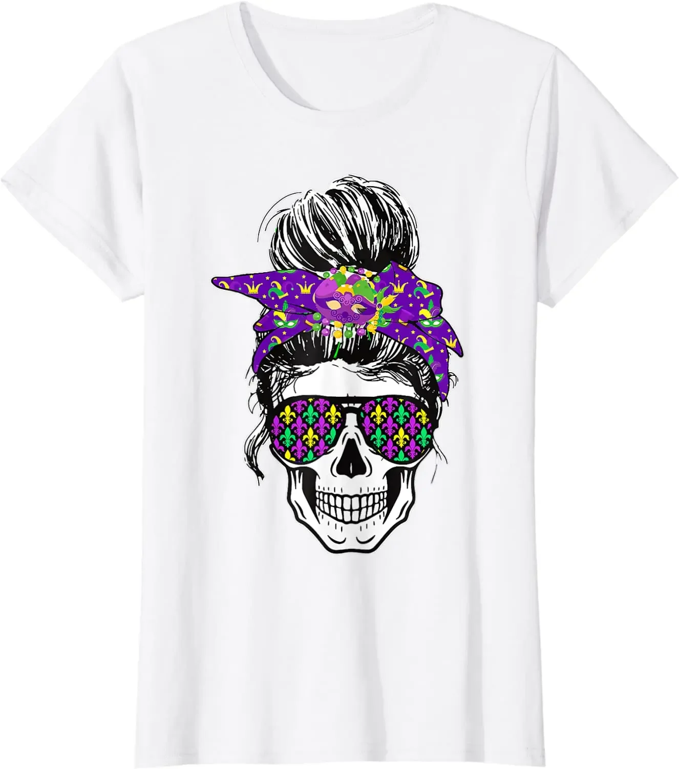 Messy Bun Hair Skull Women Men Gras T-Shirt Harajuku Streetwear Cotton Daily Four Seasons Casual T Shirt