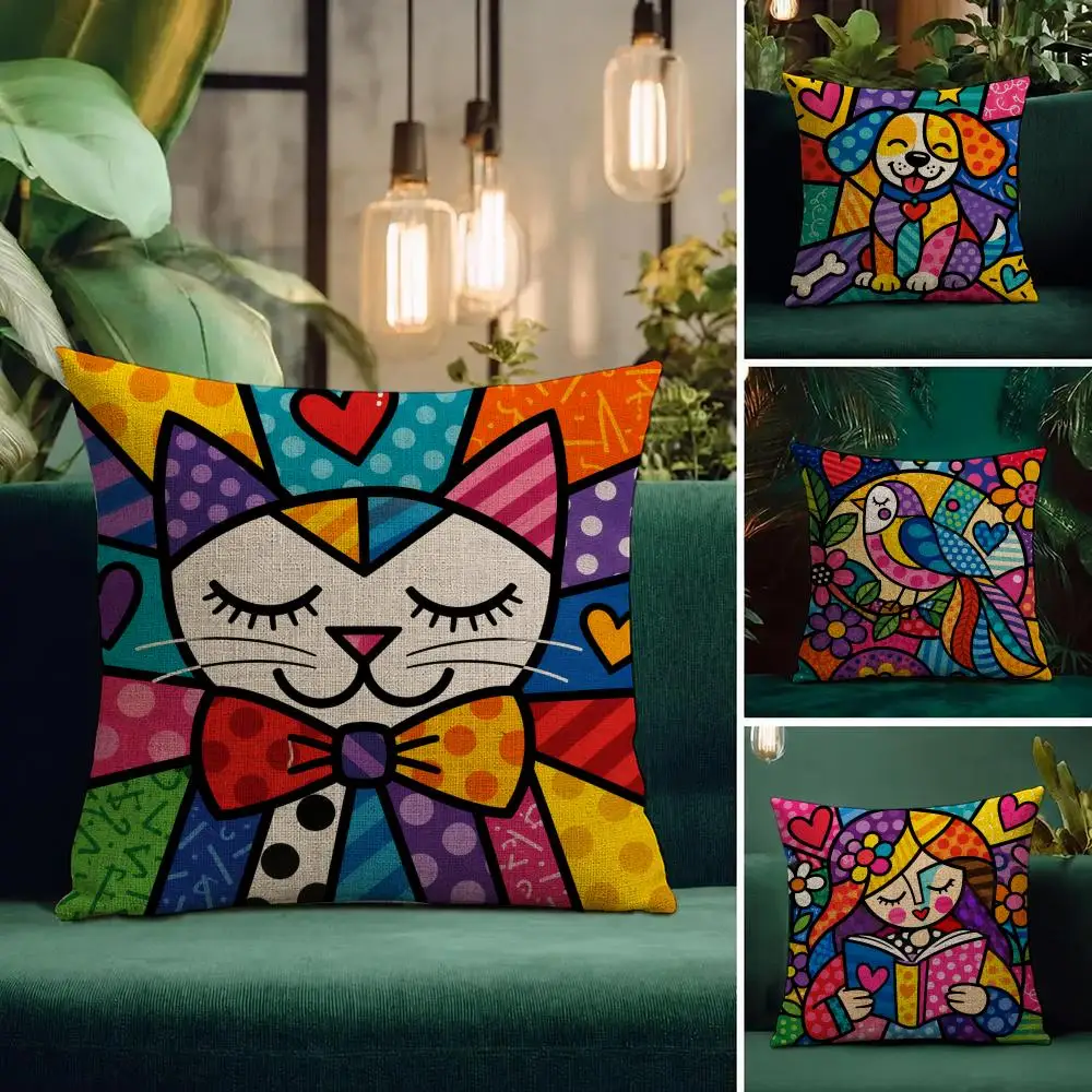 Artist Romero Britto Cushion Cover Natural Linen Pillowcase Set Cushion Cover for Sofa Bedroom Chair