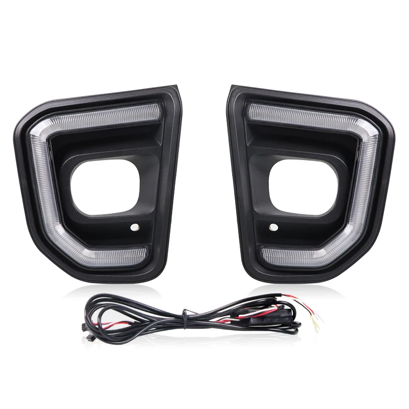 2Pcs Front Fog Lamp Cover White LED DRL Daytime Running Light Dynamic Turn Signal Indicator For Ford Everest 2022 2023