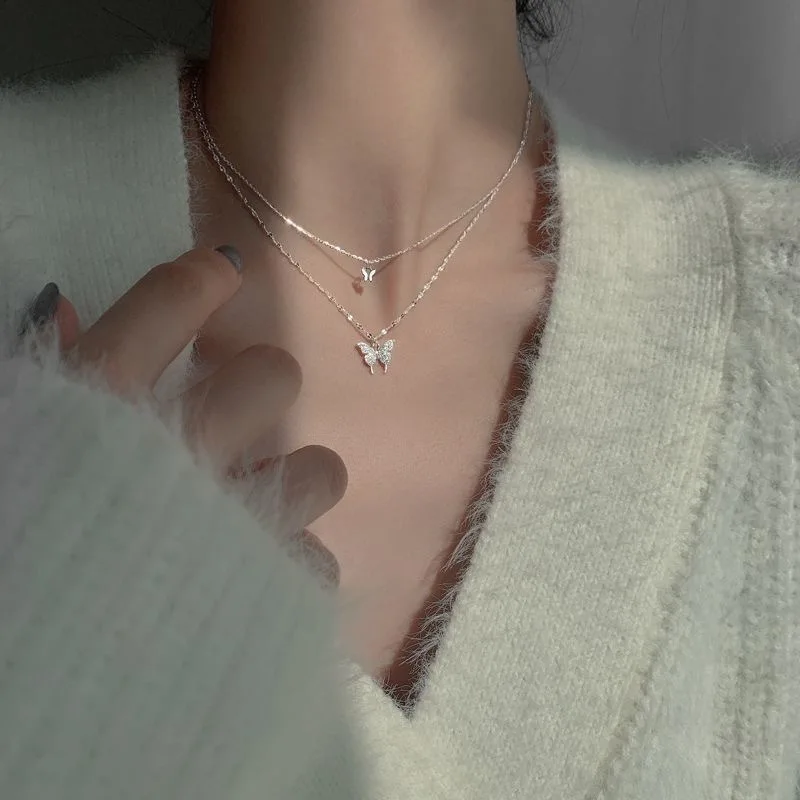 Simple Double Layer Star Moon Charm Multilayered Necklace Delicate Clavicle Chain Zircon for Women Fashion Jewelry 2024