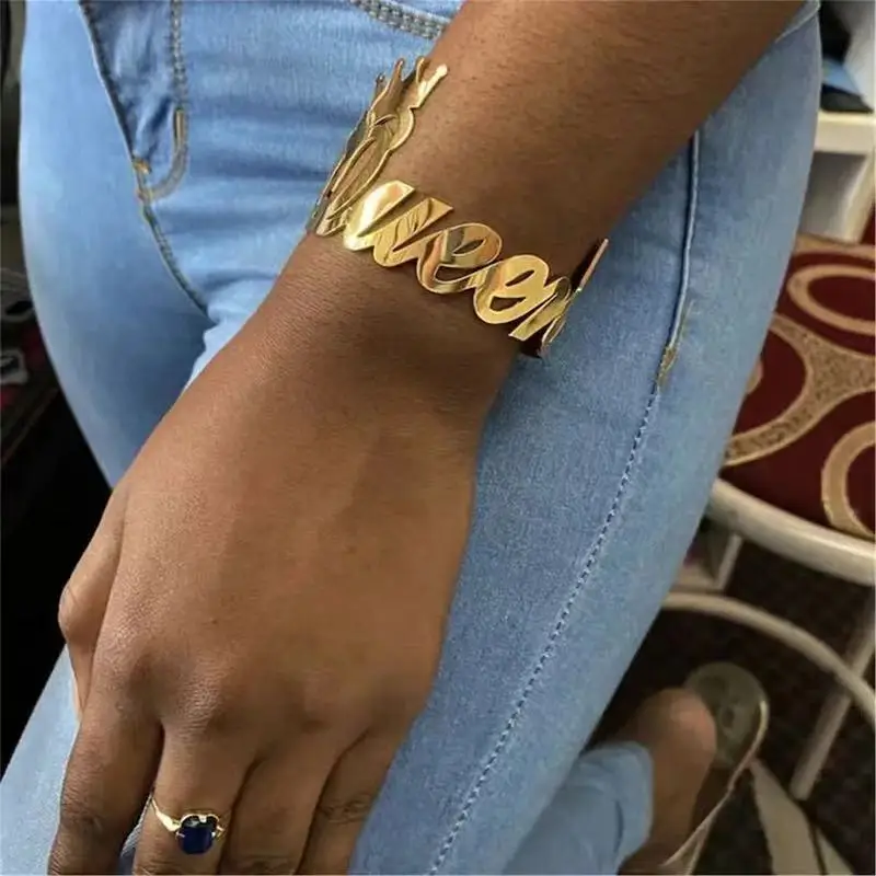 Big Custom Name Bangles for Women Personalized Stainless Steel Charm Wide Bracelet Wholesale of Women's Jewelry Couple Gifts