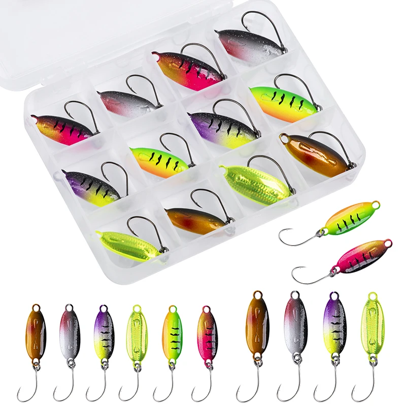 Goture 12pcs/Lot Metal Spoon 28mm 3.4g 33mm 5.3g Luminous Lead Jig Hard Bait Tackle Ice Fishing Lure for Trout Pike Perch Pesca