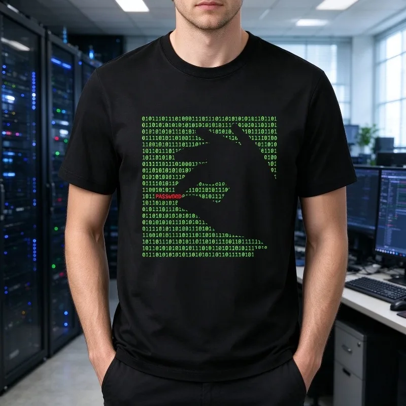 Password Binary Code T-Shirt Men Modal Short Sleeve Hacker Programmer Graphic Casual Techwear Street Tee Retro Urban Trendy