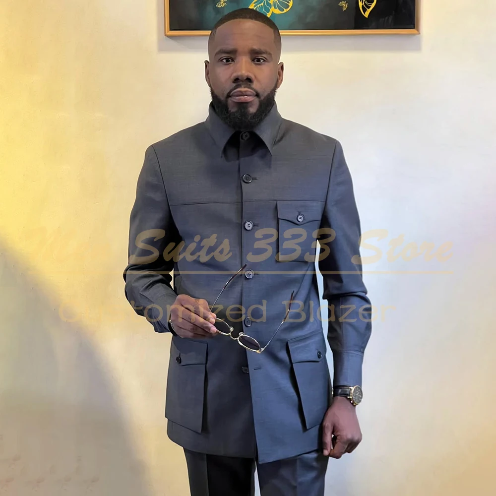 

Высококачественные мужские костюмы, однотонные однобортные однобортные костюмы с лацканами-стойкой, приталенный комплект из двух предметов, куртка и брюки, индивидуальная свадебная одежда