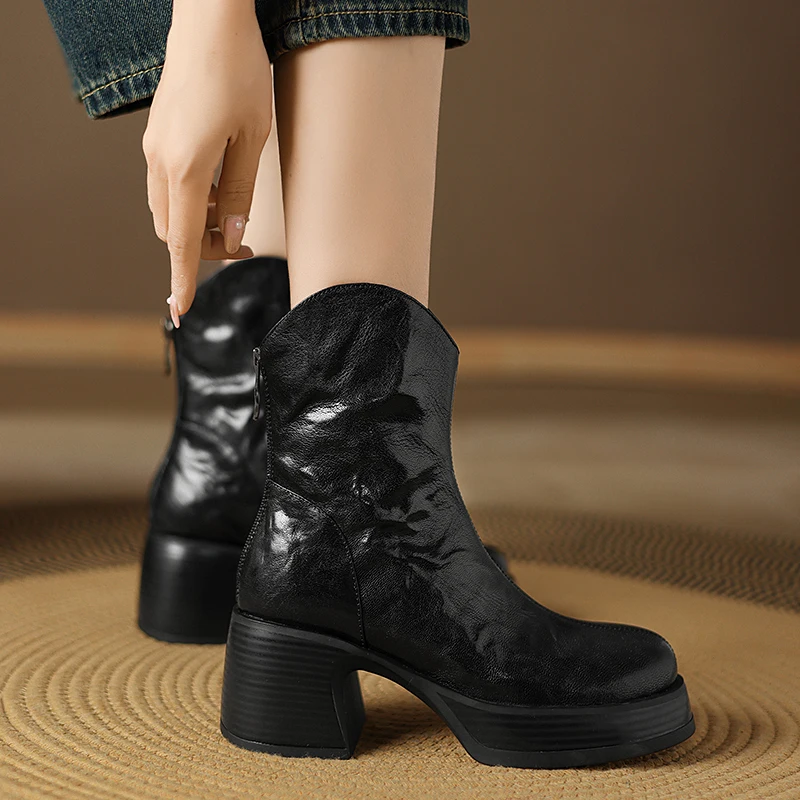 Autumn Winter Ankle Boots Shoes Black Red 6cm High Thick Heels  Leather Elegant Fashion High Quality Women Ankle BootsY166