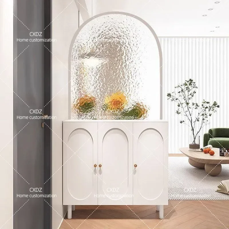 Entrance Shoe Cabinet with Glass Screen Partition Integrated Front Door Storage Unit Living Room Side Cabinet Wrought Iron