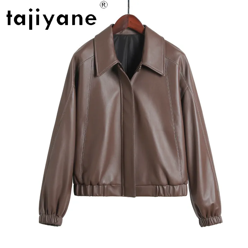 TAJIYANE Genuine Leather Jacket Woman Straight Coats Cropped Jackets for Woman Lapel Outerwear Jaqueta Vegetable Tanned Leather