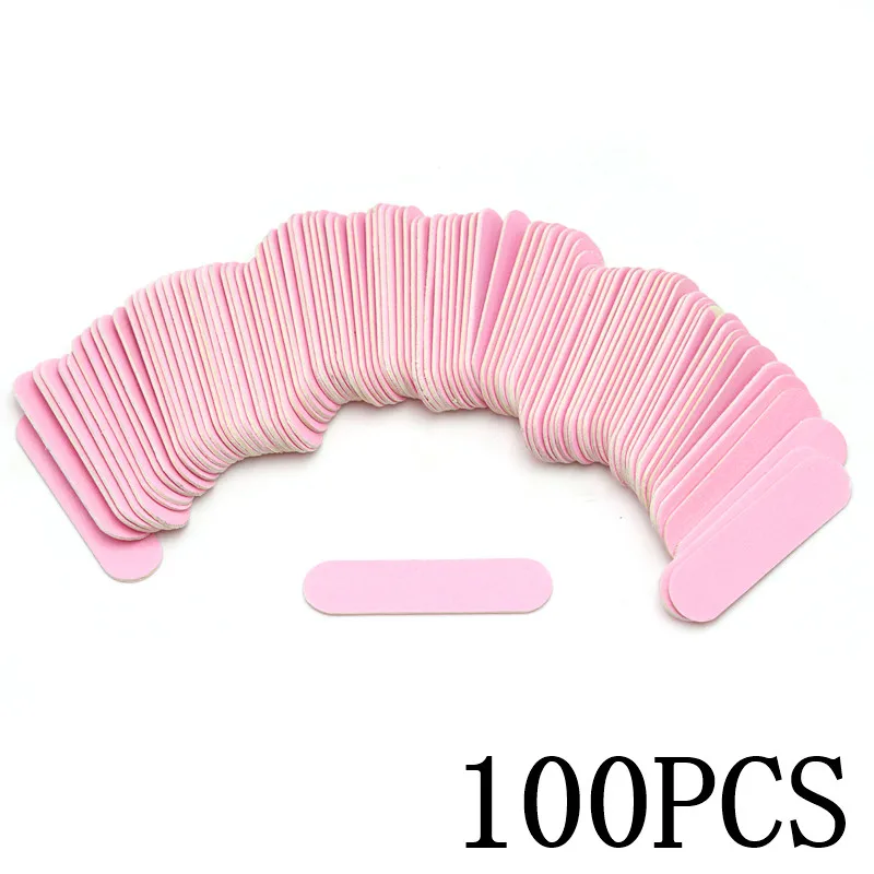 100Pcs/Lot Pink Mini Nail Files Art Tools Artificial Sander Paper Buffers Disposable Cuticle Remover Buffers Slim Crescent Grit - 图片 7