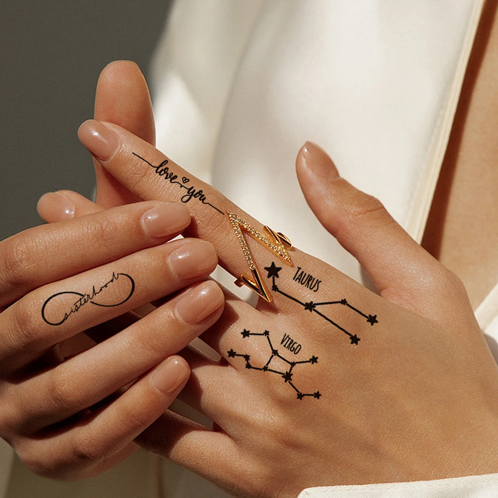 20 piezas tatuaje de mano negro para mujeres y hombres impermeable corazón amor mariposa Luna estrellas pez tatuaje falso para mano dedos cuello arte corporal