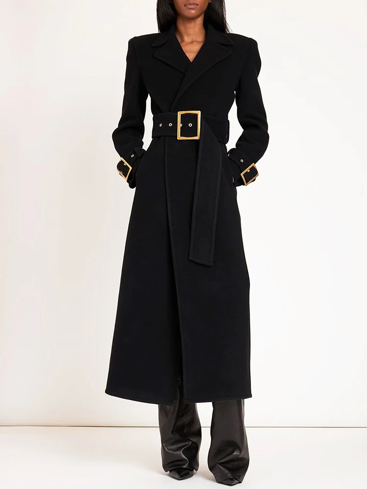 

HIGH STREET Newest 2024 Fall Winter Fashion Designer Overcoat Women's Slim Fitting Belted Wool Blends Long Coat