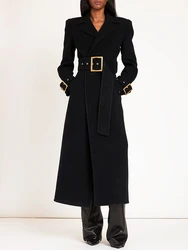 HIGH STREET Newest 2024 Fall Winter Fashion Designer Overcoat Women's Slim Fitting Belted Wool Blends Long Coat