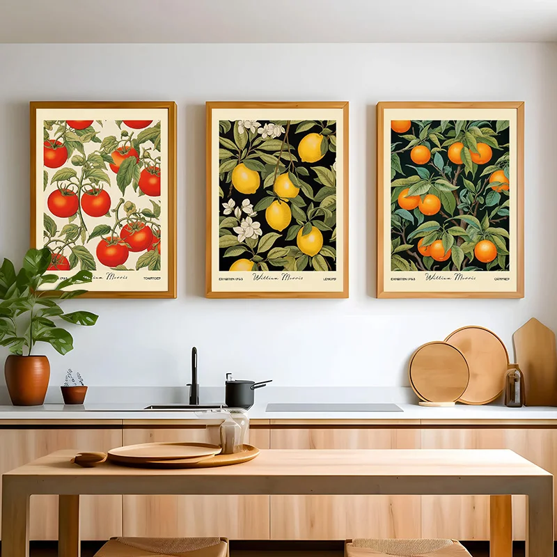 Kitchen Food Fruit Vegetable Potato Lemon William Morris Retro Poster Canvas Printing Wall Art Picture Dining Room Home Decor