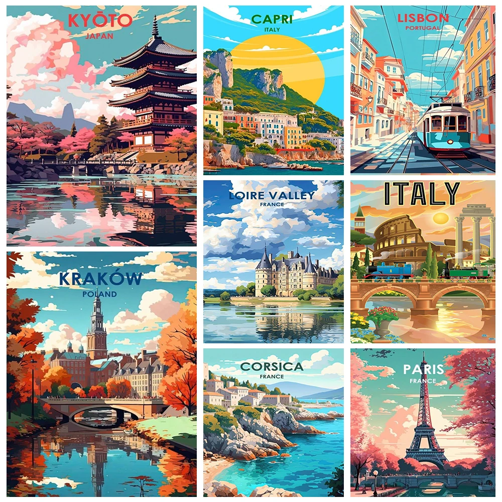 Cidade dos desenhos animados cenário kits de pintura diamante paris coreia itália strass mosaico bordado ponto cruz adesivo parede decoração casa