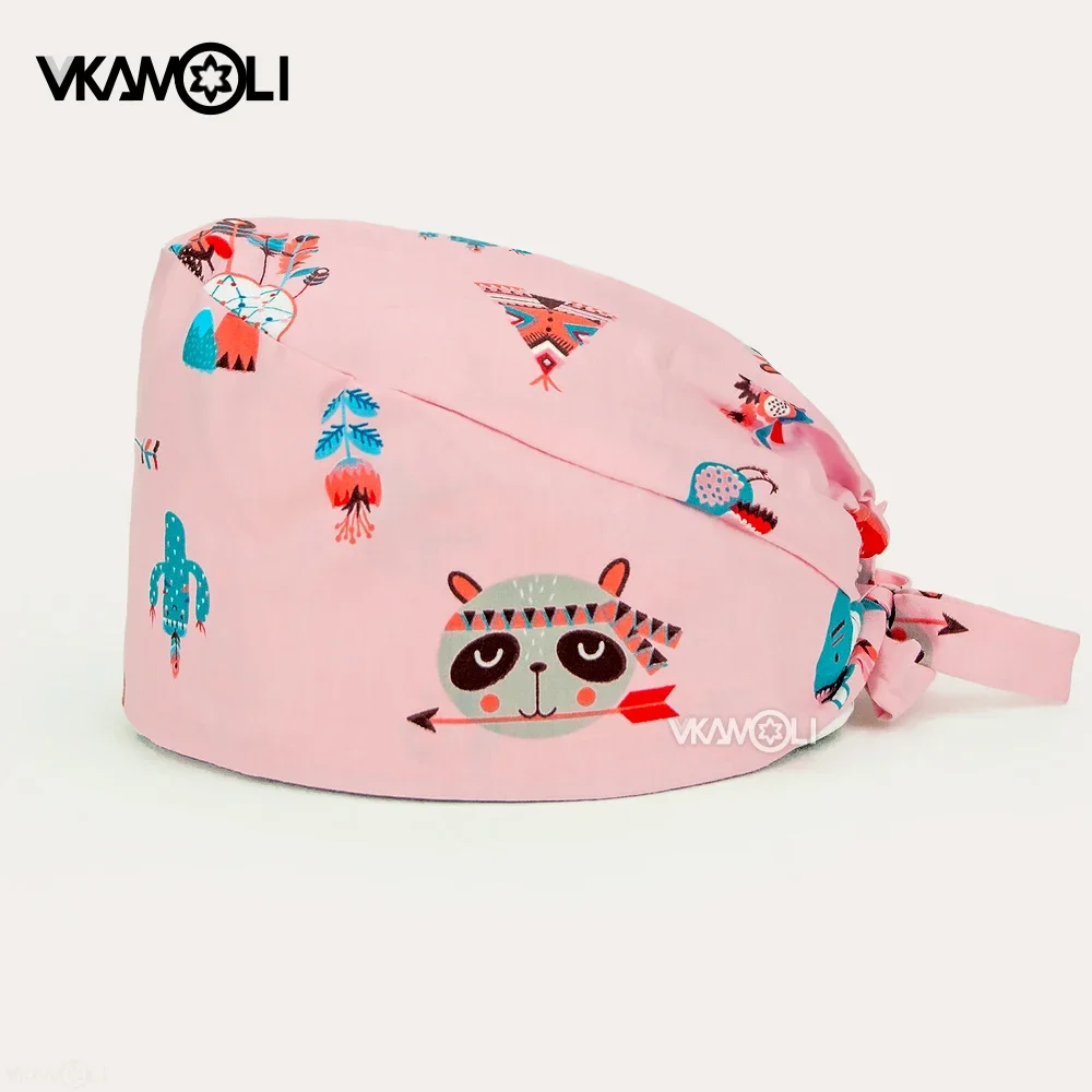 Floral print adjustable printing breathable veterinary hat nursing scrubs cap Dentistry lab cap Pet caring Beauty salon work hat