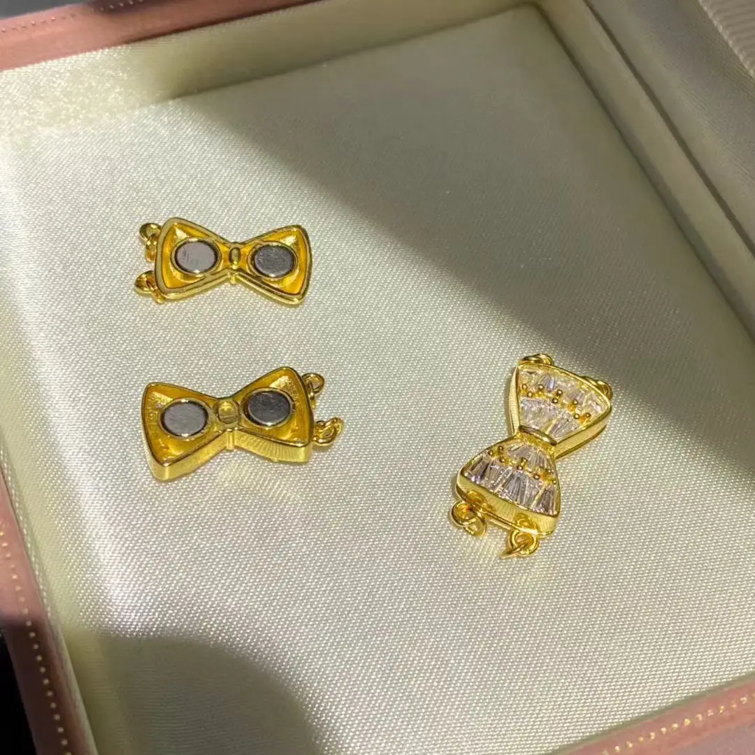 Two Rows Magnetic Bow Knot S925 Sterling Silver Pendant Necklace Bracelet Clasp Hook Accessories for 3-6mm Pearls 5pcs/lot