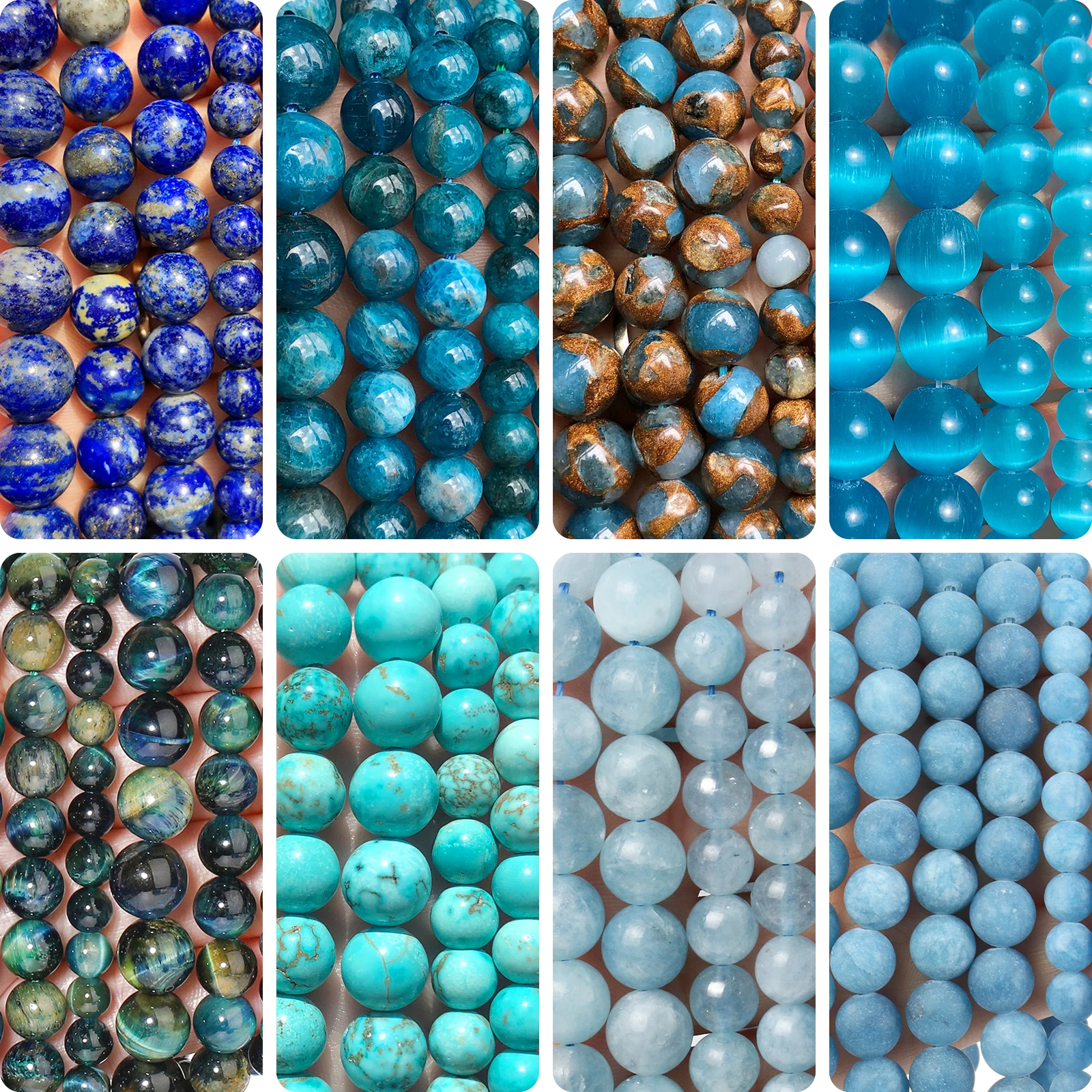 

4/6/8/10mm Blue Natural Stone Lapis Lazuli Apatite Tiger Eye Turquoise Beads Round Spacer Beads For Jewelry Making Diy Bracelets