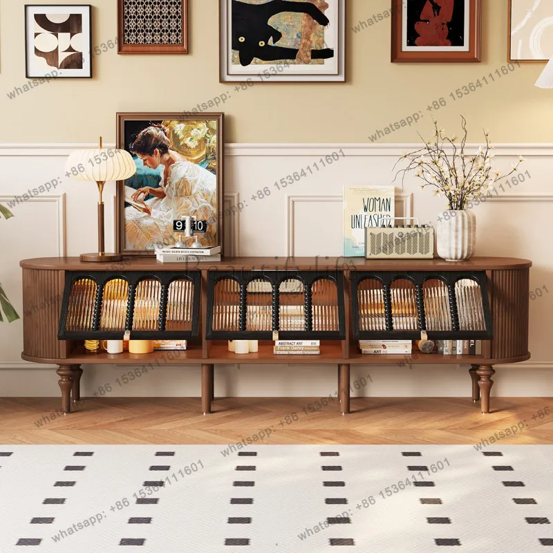 Advanced bead curtain storage floor cabinet French retro style floor solid wood medium antique TV cabinet