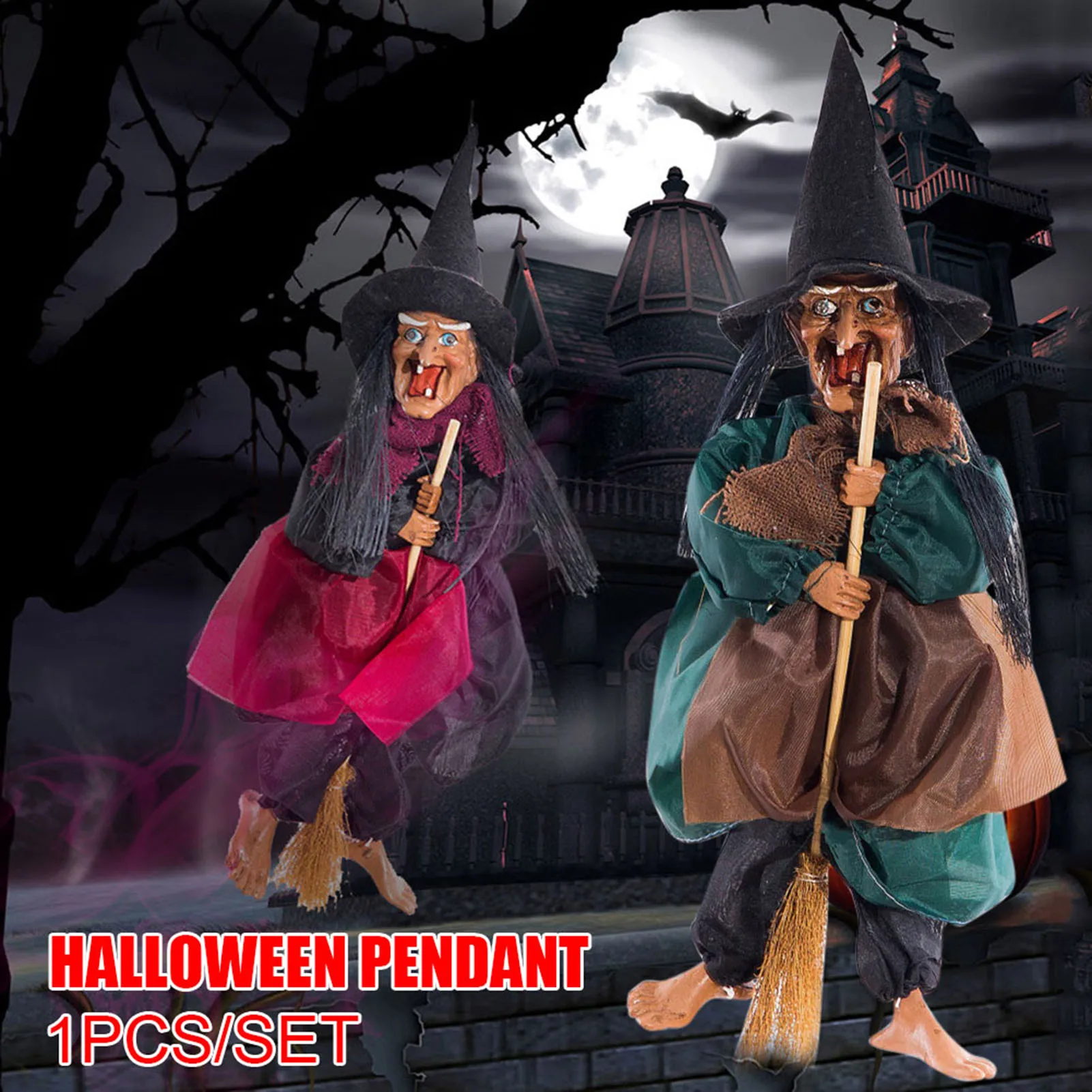 Spooky Witch Pendant Sound Making Ornament for Halloween Party Decor, Voice Activated Hanging Prop for Indoor Outdoor House