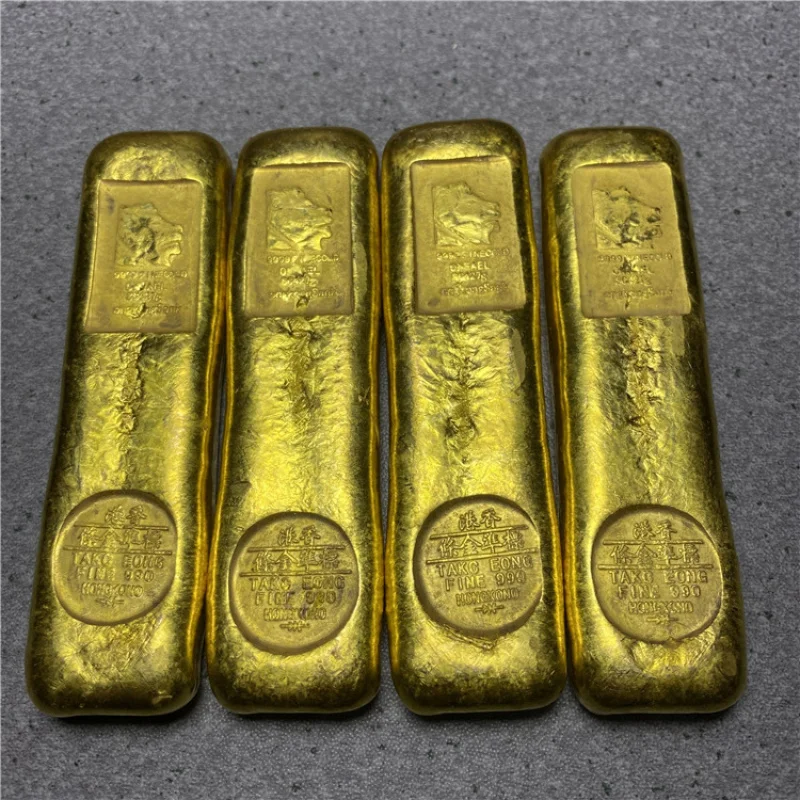 Antique and Curious Items Antique-style Craft Lion Head Gold Ingot Gold Bar Hong Kong Gold Bar Gold-plated Brass