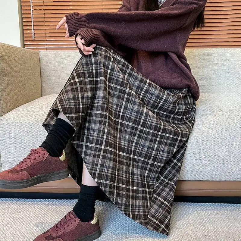 

Autumn Winter Women S Pleated Long Student Preppy Style High Waist Midi Skirts Woman Texture Korean Streetwear Plaid Skirt