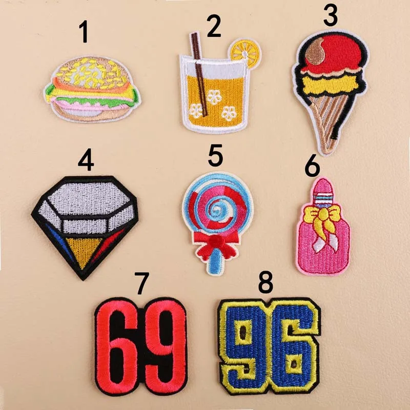 New Fashion Embroidery Cloth Patch DIY Burger Beverage Digital Series Patch DIY Luggage Clothing Decoration Hole Repair Patch