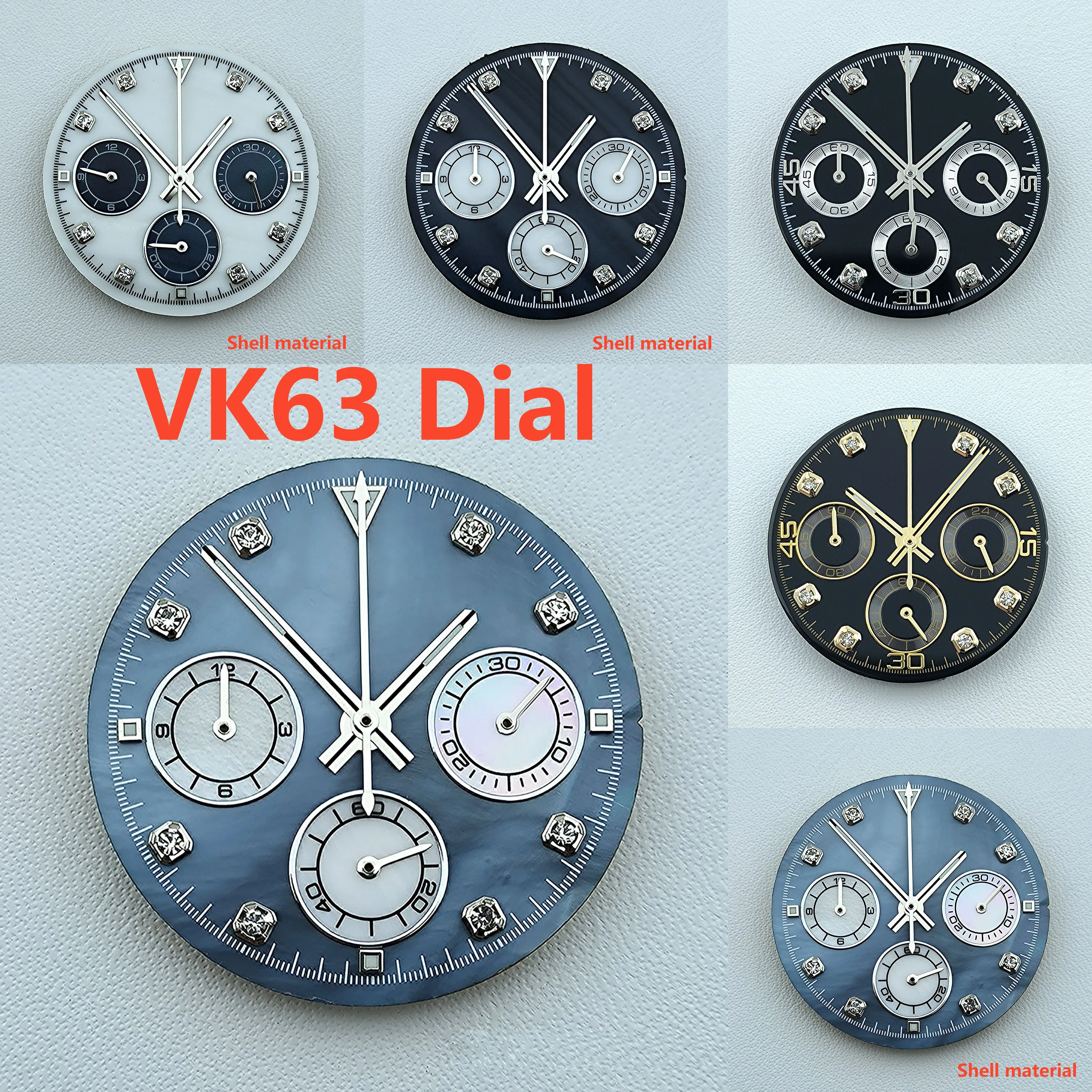 29mm VK63 chronograph dial Custom logo Panda dial Green glowing fit VK63 quartz movement watch accessories