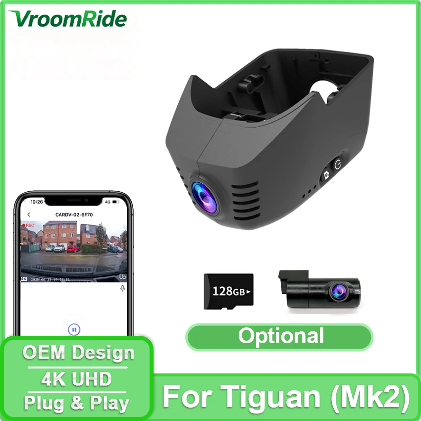 For Volkswagen VW Tiguan (Mk2) 2016 2017 2018 2019 2020 2021 2022 2023 2024 Hidden 4K UHD 2160P Wifi Car Dvr Dash Cam Camera