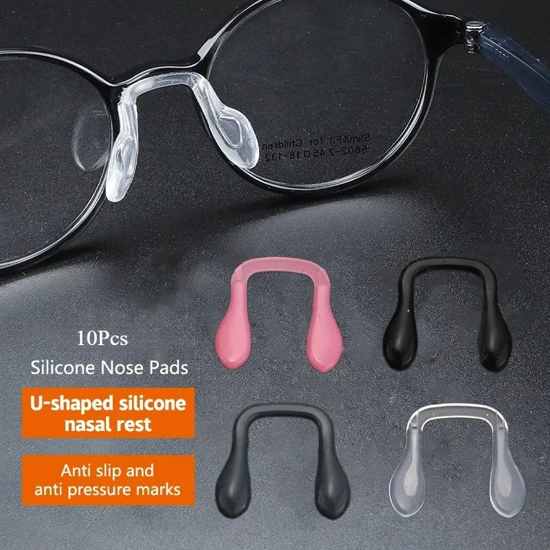 10pcs Comfortable U-Shaped Silicone Glasses Nose Pads - Reduces Marks, Fits Most Eyewear