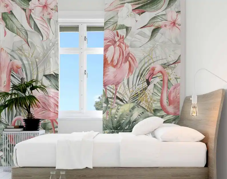 Tropical Flamingo Curtains Kids Bedroom Curtains Playroom Black Out Curtains Nursery Decor Baby Girl Room Living Room Curtain