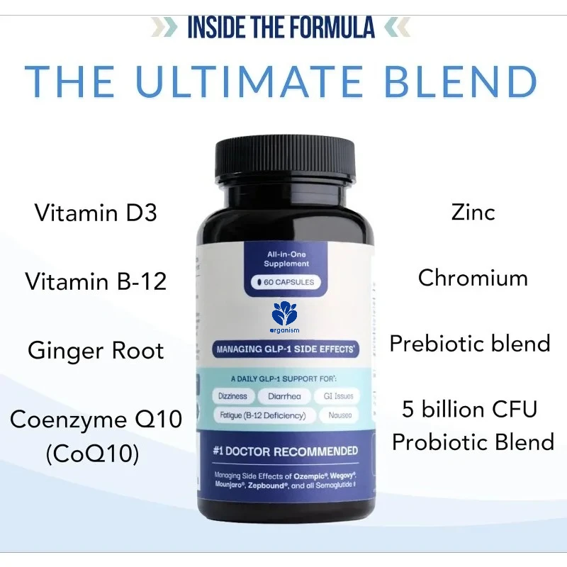 Natural GLP-1 supplements contain probiotics, vitamin D3/B12, chromium, and ginger root -60 capsules (30 day supply)