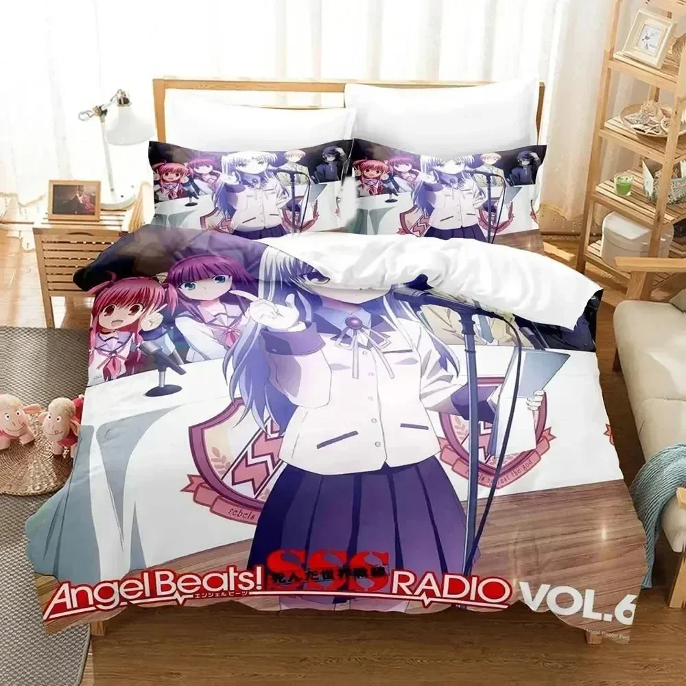 

3D Print Anime Angel Beats Bedding Set Printed With Pillowcase Bed Duvet Cover Soft Queen King Size Bedclothes Home Boys Adult