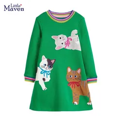 Little maven Baby Girls Long Sleeves Dress Cotton Lovely Rabbit Vestidos Children Casual Clothes Spring and Autumn for Kids 2-7