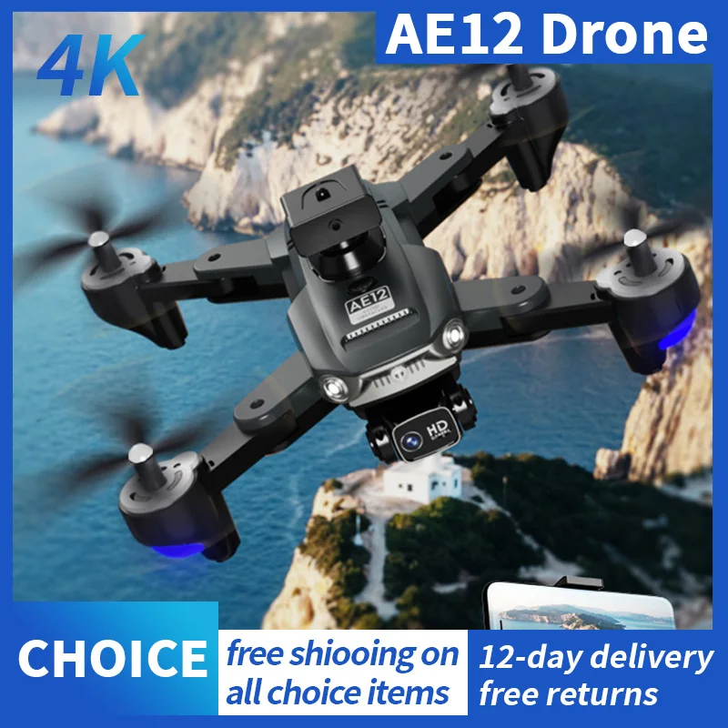 New AE12 8K Professinal HD ESC Optical Flow Localization Dual Camera Switching Obstacle Avoidance Outdoors LDE Lamplight Drone