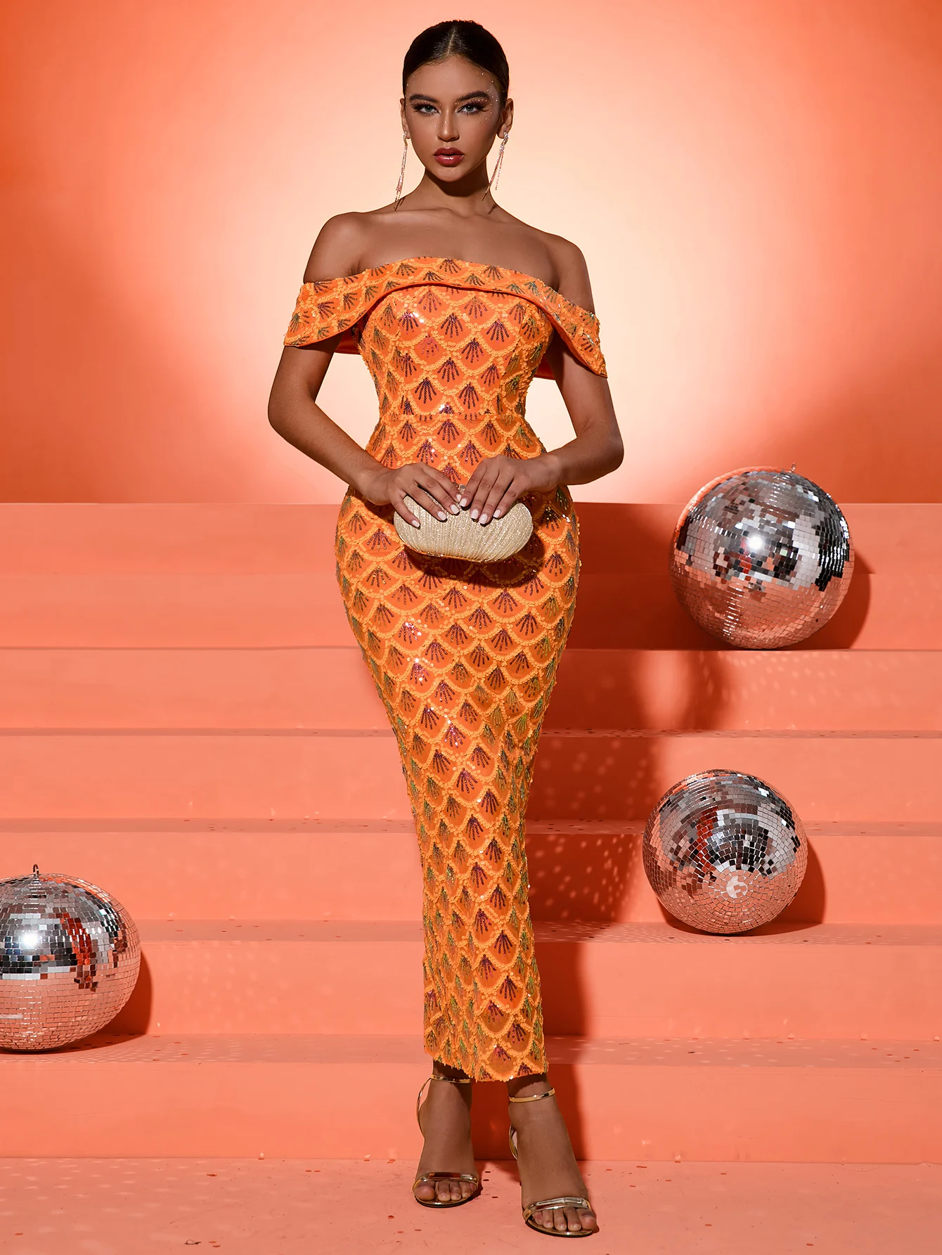 فستان UNITHORSE بفتحة كتف واحدة متألقة للحفلات، فستان أنيق مفتوح من الأمام لامع للنساء