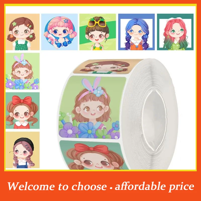 ^500pcs/roll Cartoon Girl Stickers Children Reward Stickers DIY Guitar Phone Laptop Water Cup Stickers Toys