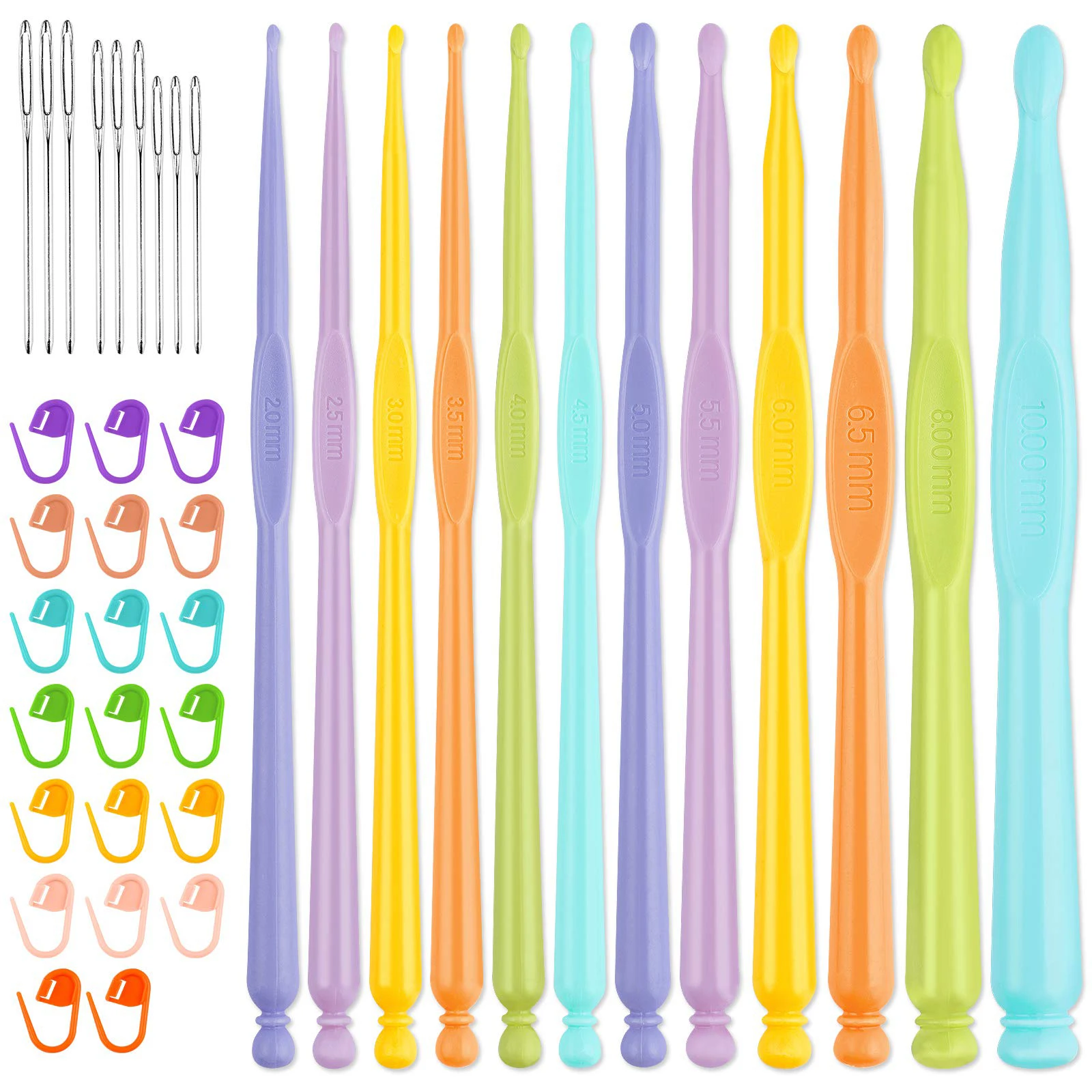 41-teiliges Häkelnadel-Set mit farbcodierten Häkelnadeln mit ergonomischen Griffen und Nadeln mit großem Öhr – perfekt für Heimwerker-Strick- und Bastelprojekte
