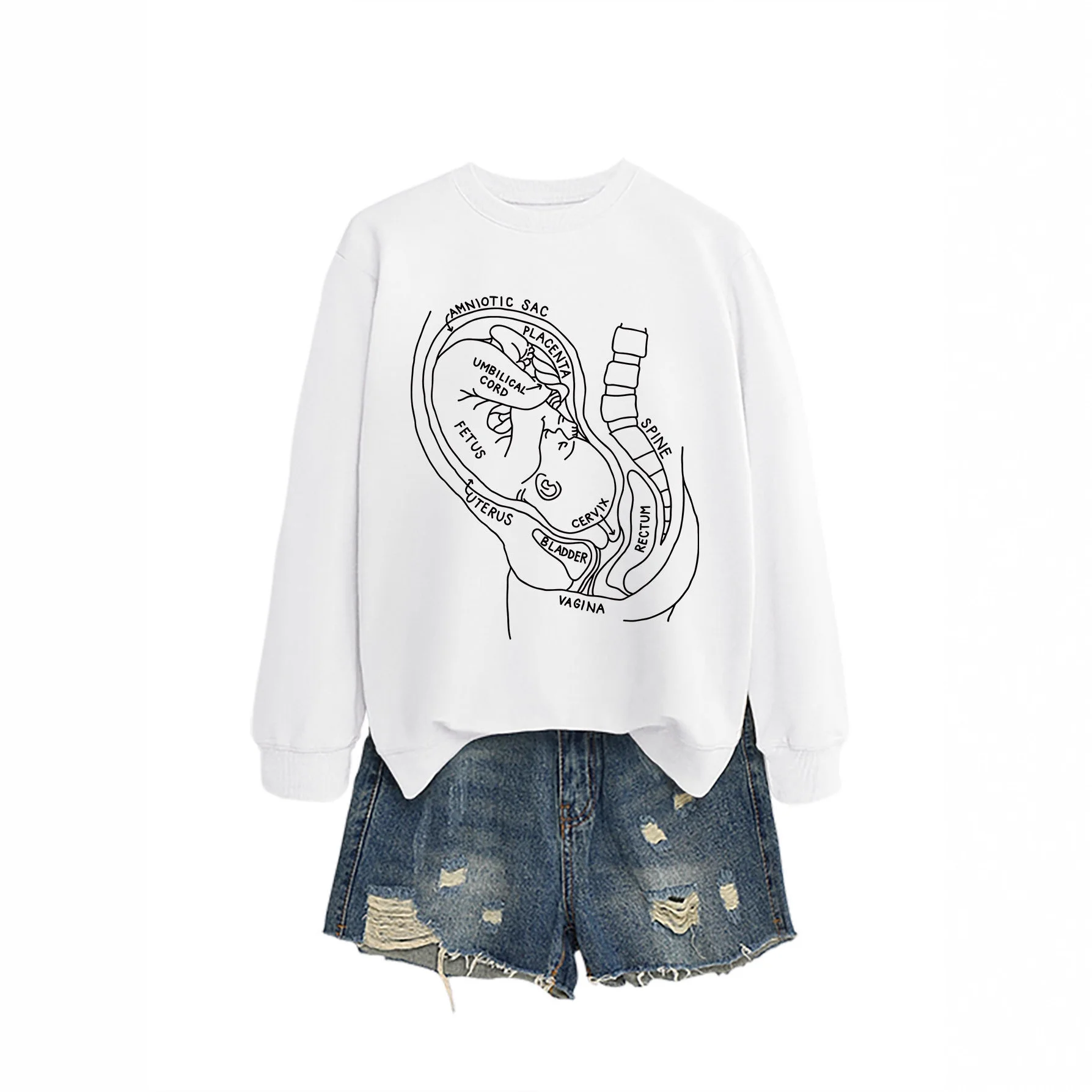 جديد إمرأة Crewneck البلوز مع جيب الناقل الطفل المطبوعة الأمومة التمريض الأعلى للأمهات الجدد دافئ هدية أنيقة غير رسمية
