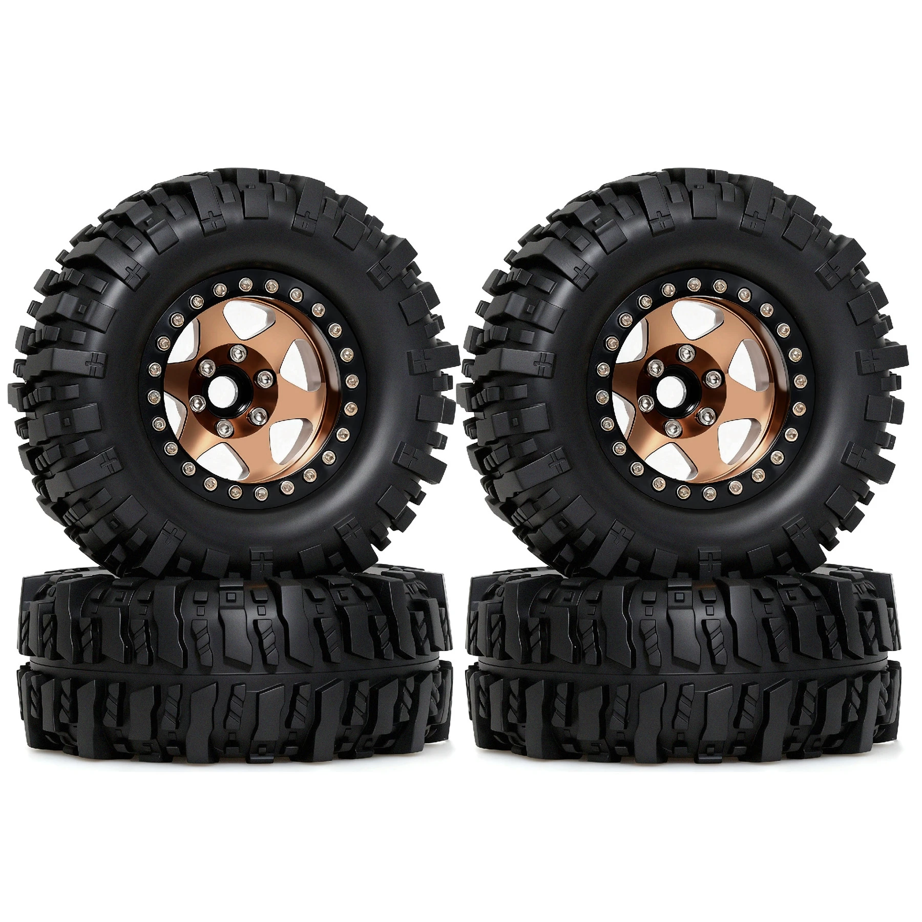 4PCS 95mm 1.9'' Deep Dish Beadlock Wheel Rim And Tire Set for 1/10 RC Crawler Car Compatible with Traxxas RC4WD D90 Axial SCX10