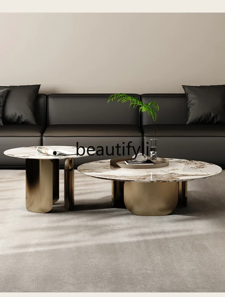 

ss CItalian French natural luxury stone, high-end modern simple size round coffee table combination