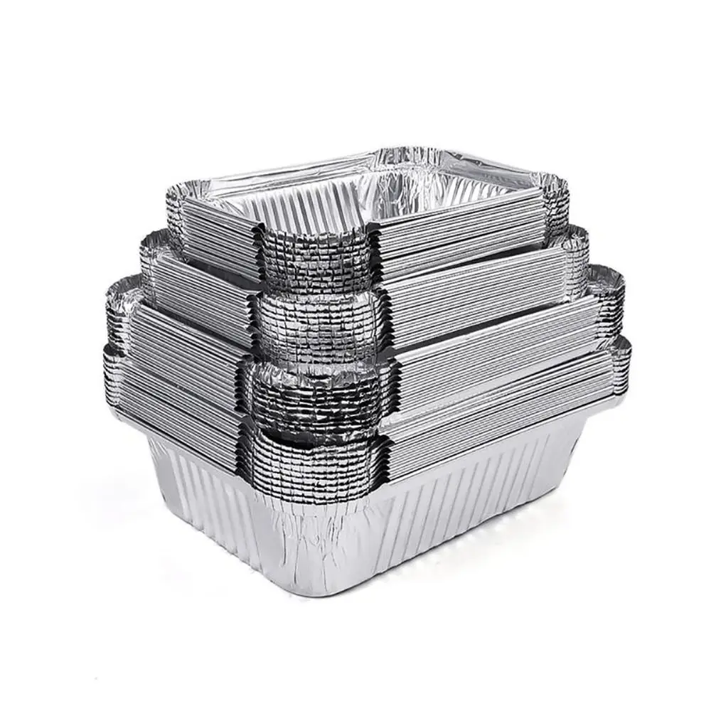 10Pcs Aluminum Foil Rectangular Tin Foil Tray Non-Stick Disposable Food Container Bowl 130/410/700/750ml Air Fryer Paper