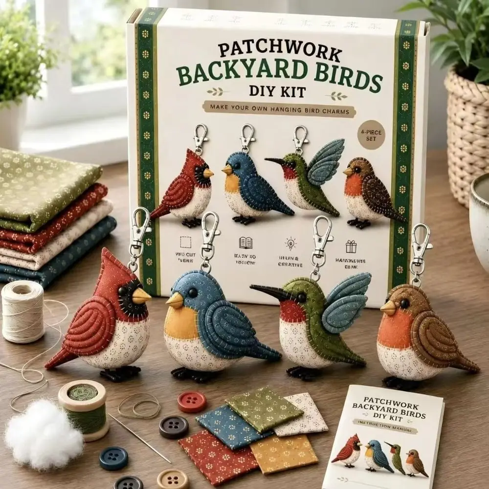 kit-de-costura-diy-com-tecido-pre-cortado-para-fazer-chaveiros-artesanais-de-animais-passaros-gatos-caes-desenhos-animados