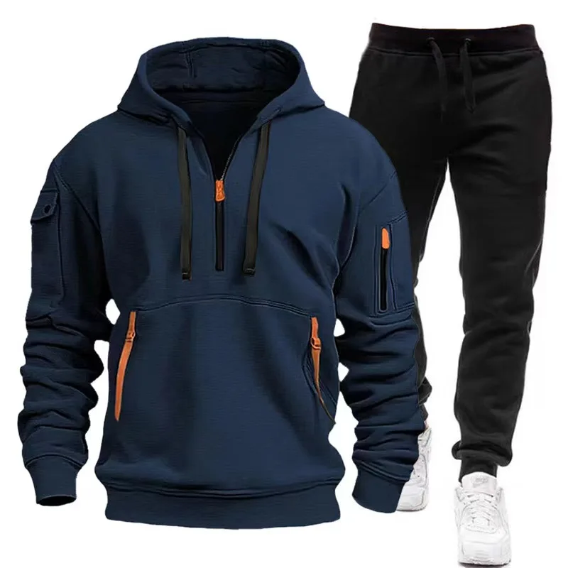 2024 Spring Autumn Fashion Trend Men Hooded Clothes Pants Sweatshirt Zipper Casual Clothinfg Personality Sportswear 2 Pieces Set