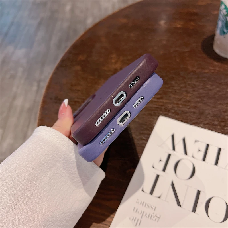 With Animation Original Leather Wrap Soft Silicone Phone Case for iPhone 13 12 Pro Max Magsafe Magnetic Wireless Charging