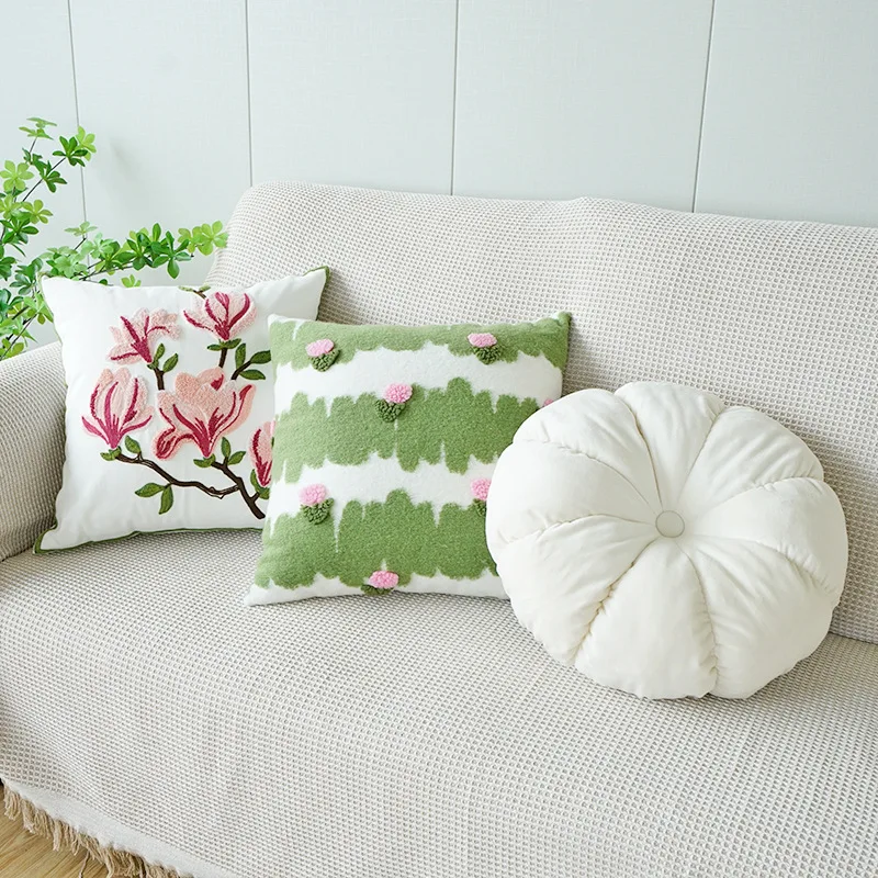 Green Magnolia Throw Pillow Cover Embroidery Green Leaf Sofa Pillowcase Headboard Cushion Covers 45x45 Office Waist Pillowcases