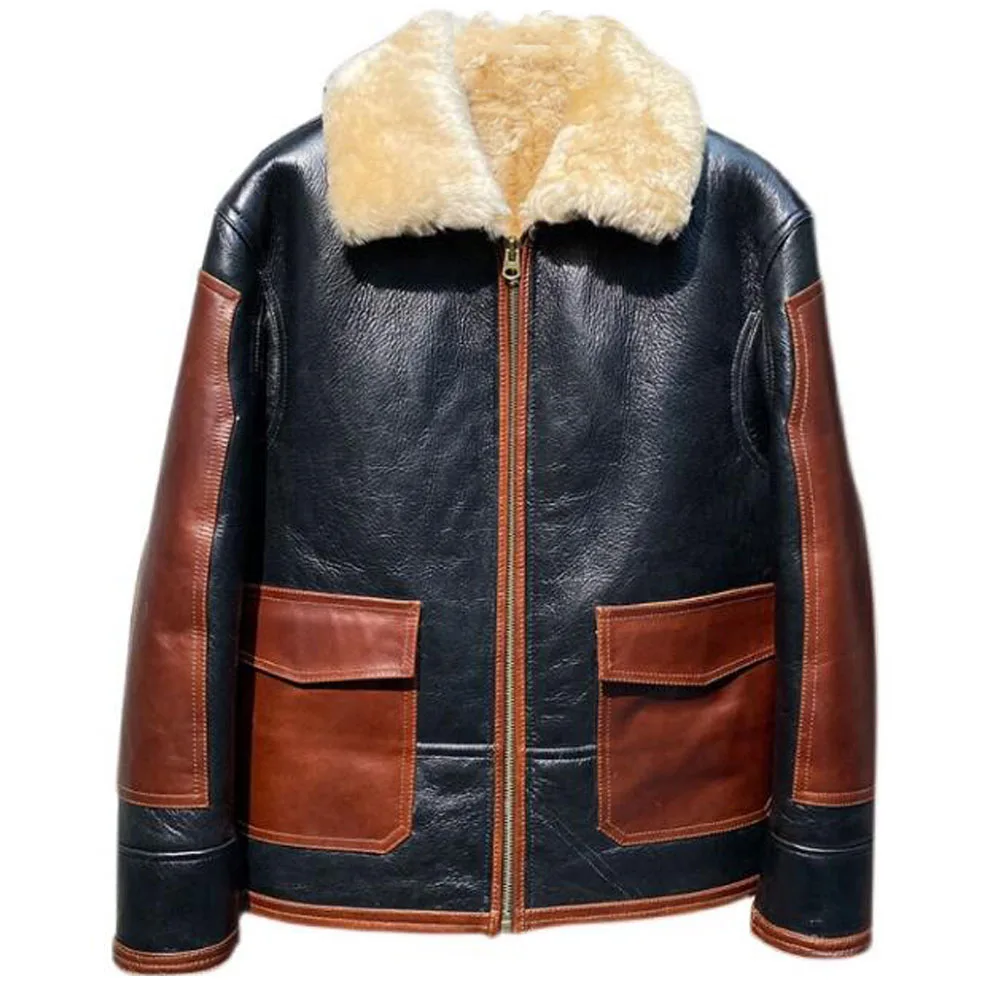 

Denny&Dora Mens Short Sheepskin Coat Black Shearling Jacket Natural Shearling Leather Coat