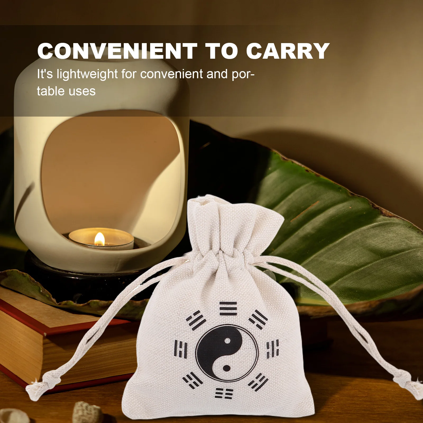 10Pcs Drawstring Jump Rope Pouches Sturdy Linen Storage Bag with Unique Bagua Pattern Portable Organizer for Workout Travel