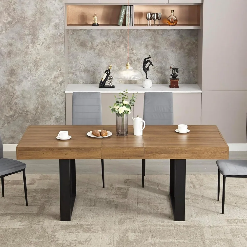 طاولة غرفة طعام قابلة للتمديد مقاس 63 بوصة - 79 بوصة، طاولة مطبخ خشبية حديثة للمزرعة، طاولة طعام طويلة قابلة للتوسيع تتسع لـ 6 8 10، La